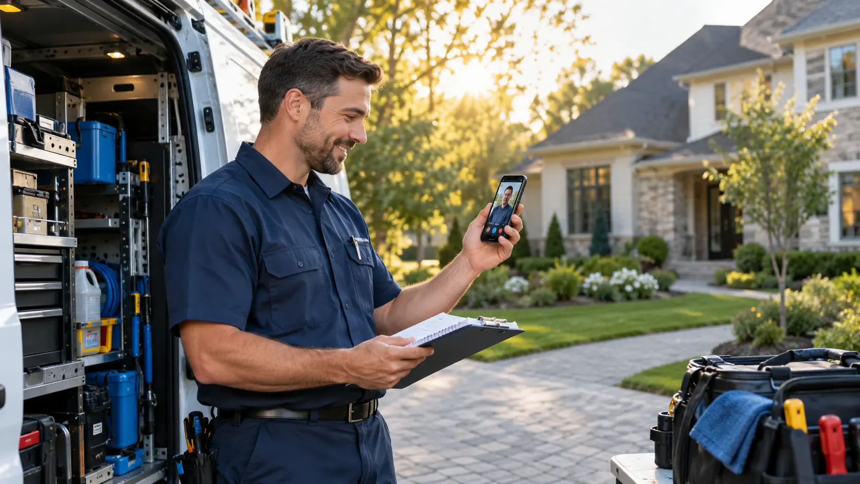 A technician joining a virtual field debrief immediately after a service call